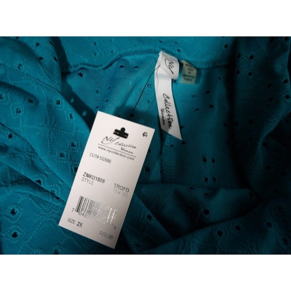 NY Collection Woman 2X Blouse Cold Shoulder Lace Cut Out Teal New Plus Vacay - Picture 7 of 12
